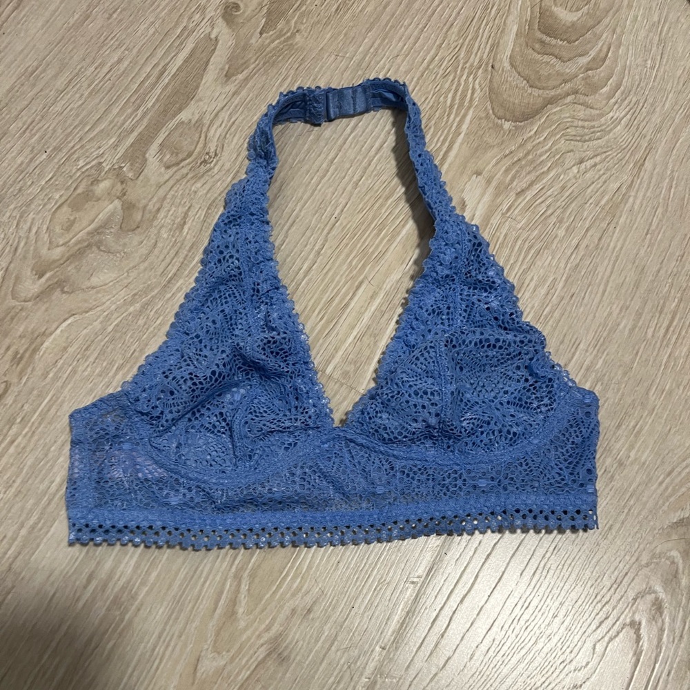 Victoria Secret Lace Halter Bra Bralette XS Blue